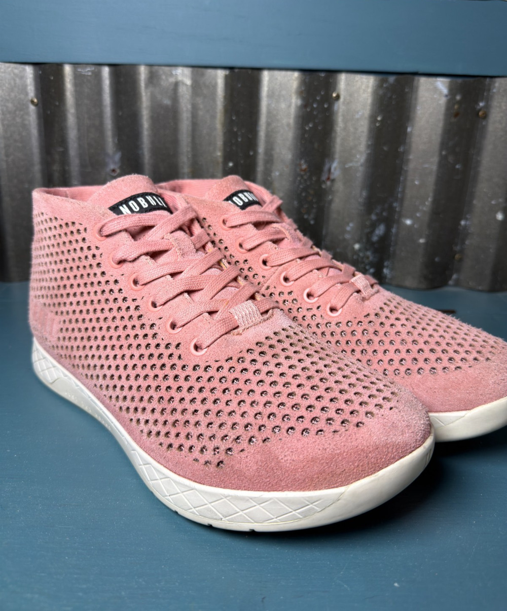 NOBULL Rose Pink Suede Mid Trainers Womens Size 10 / Men 8.5 Training Shoes